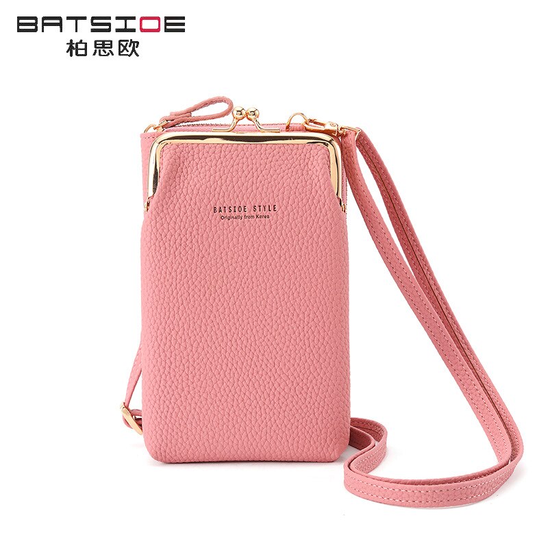 Batsioe-Bolso de teléfono para mujer, Cartera de estilo coreano de gran capacidad, longitud media, informal, con cremallera, bandolera Vertical, novedad de: Pink