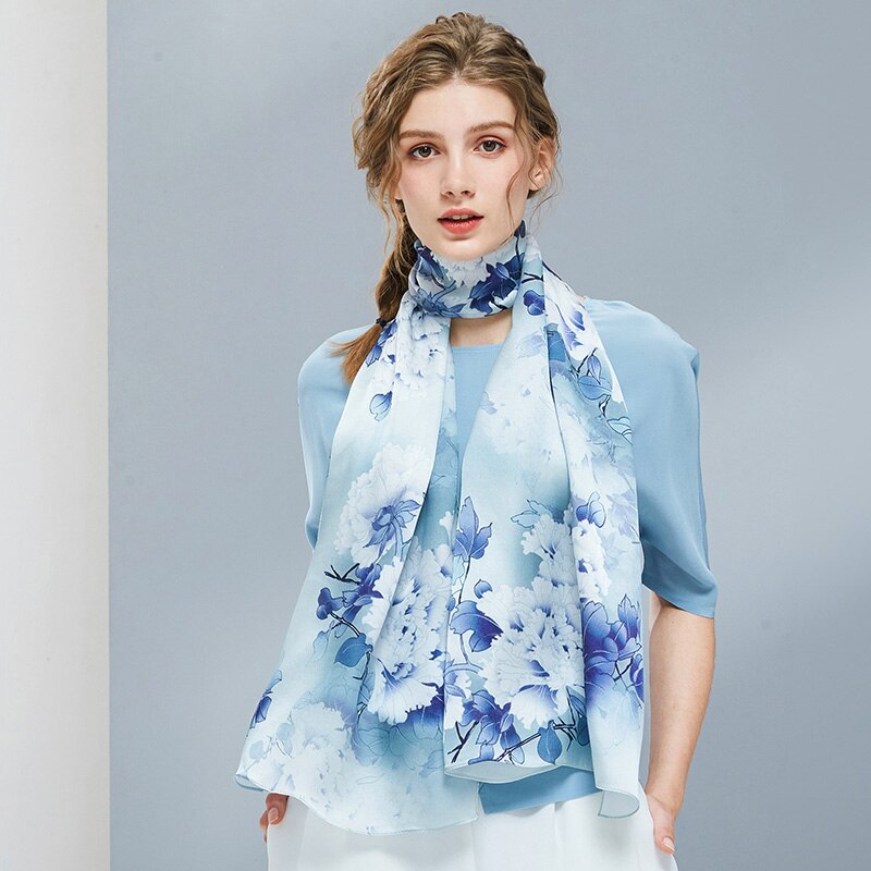 100% reine Seide Schal Damen Luxus Echt die Seide wickelt für Frauen drucken Tücher Foulard Femme Natürliche Seide schals: Farbe 2