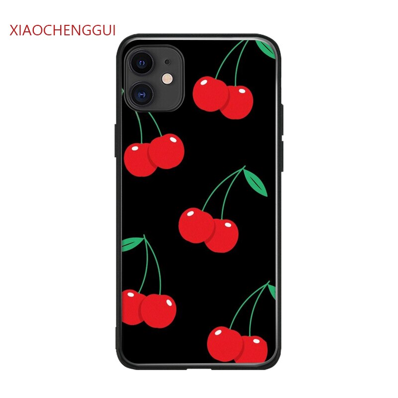 Telefoon Cover Gevallen Voor Iphone 6 6S 7 8 Plus X Xs Max Xr 11 12 Mini Pro 5 5S Se 2 Zachte Siliconen Tpu Zwart Rood Cherry Coque Fundas: for iphone xs