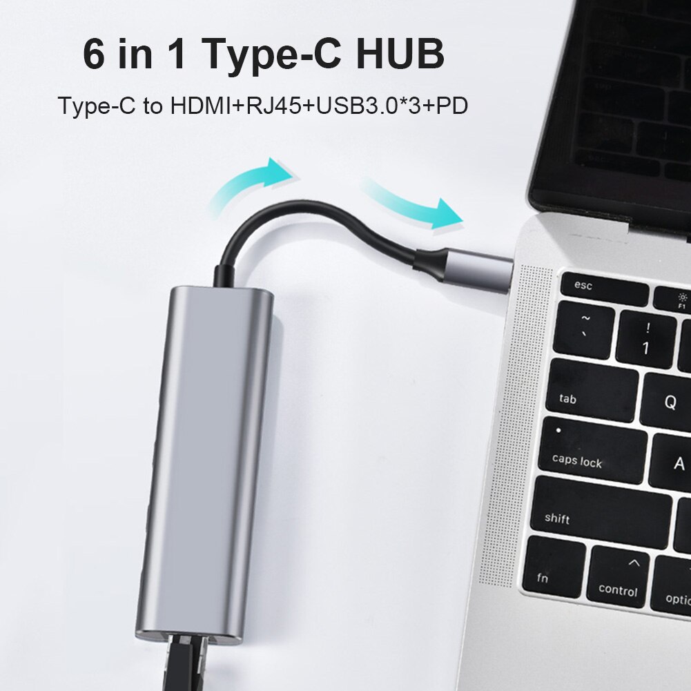 6 in 1 Docking Station Notebook Smartphone Expansion Converter USB Type C to 4K HDMI-compatible RJ45 100M LAN Ethernet Hub