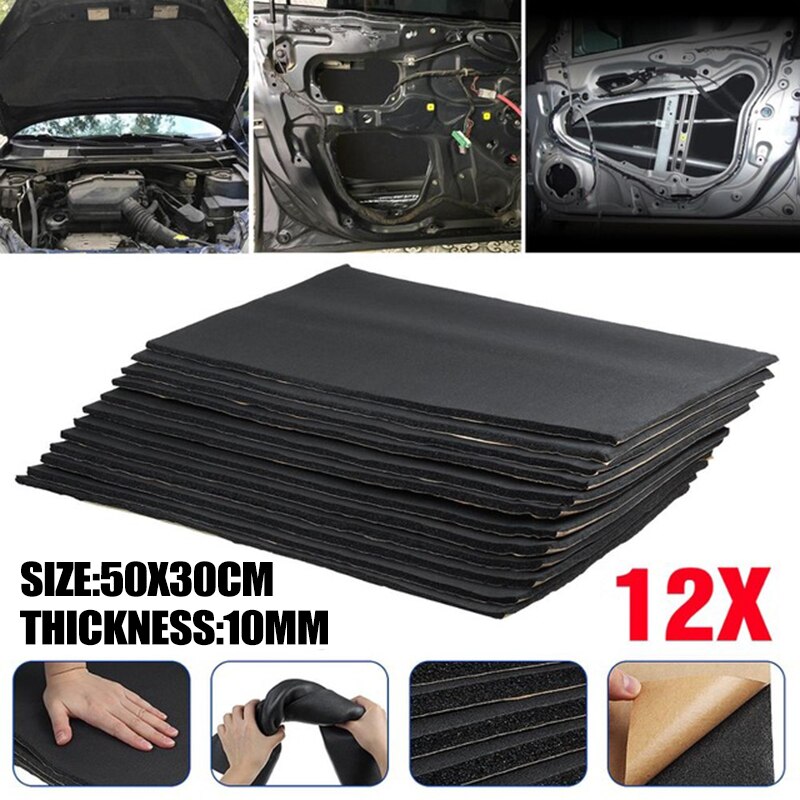 9X 1Cm 0.6Cm Auto Sound Deadener Mat Geluidsisolerende Motorkap Isolatie Deadening Motor Firewall Warmte Schuim Katoen sticker 30x50cm: 12x10mm