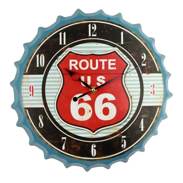 35cm Bottle Cap 3D Wall Clock Retro Beer Wine Modern Iron Metal Silent Quartz Clocks Bar Living Room Home Decor: ROUTE