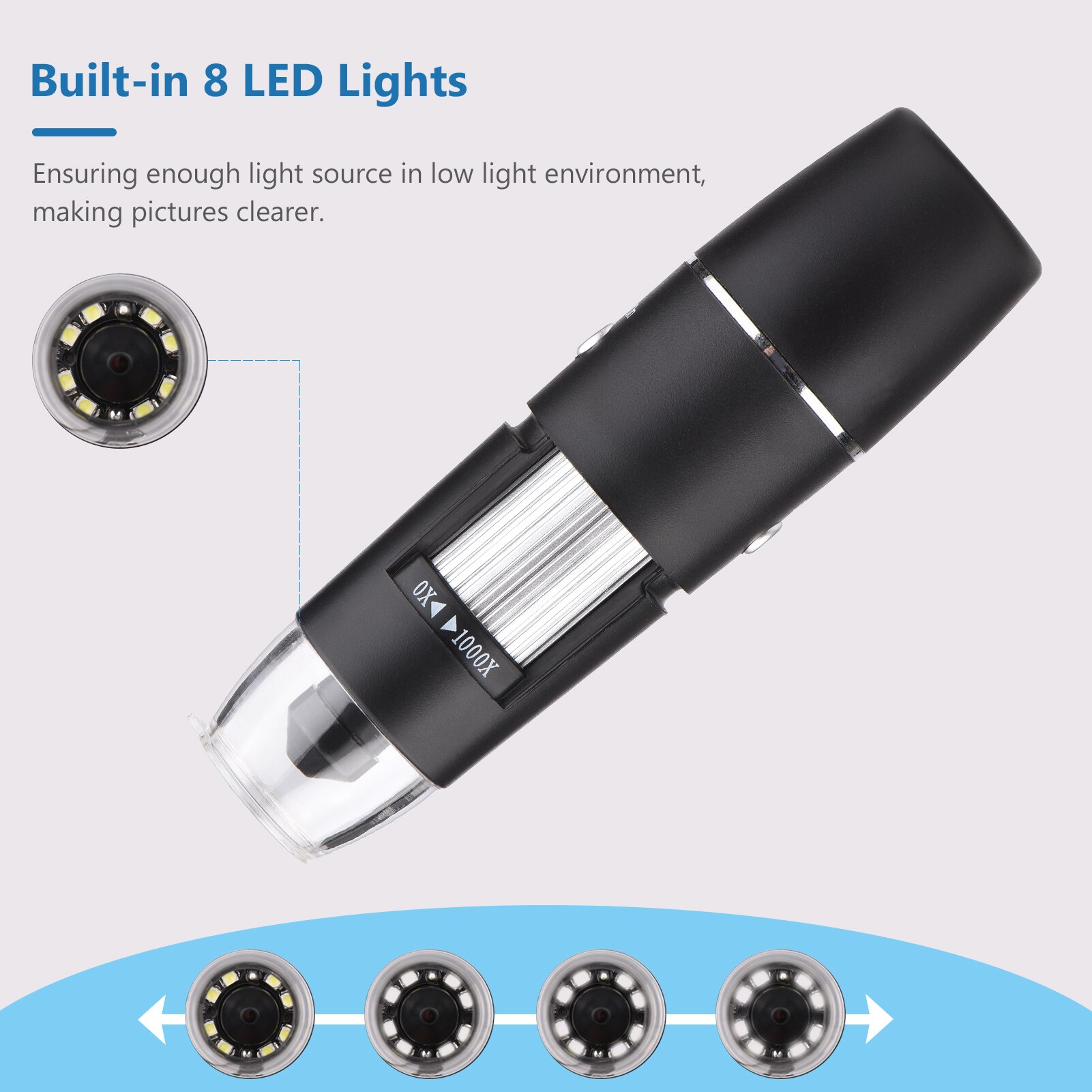 Mini Electronic Microscope 1000X WiFi Portable Handheld Digital Magnifier for Smartphone Tablet Laptop Observation Testing