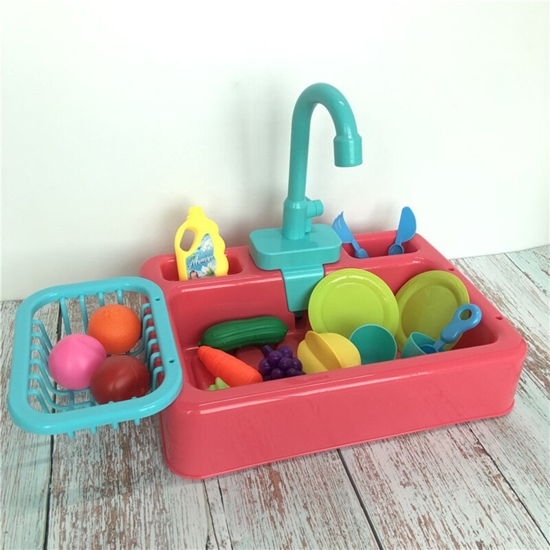 Juguete de cocina de simulación de plástico, pequeño lavamanos eléctrico para piscina, fregadero para infantil, juguete para jugar a las casitas