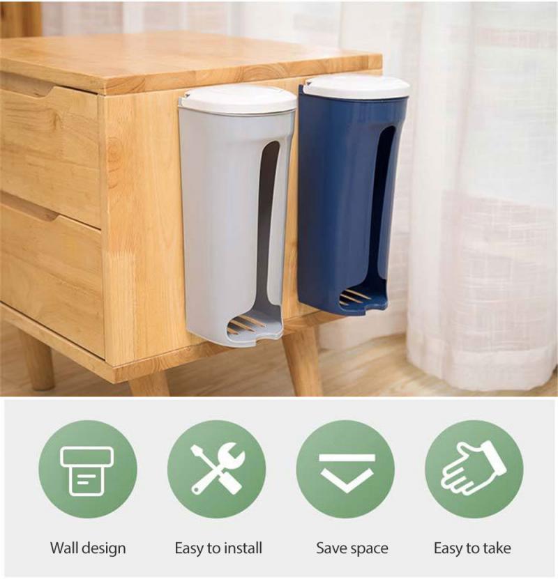 Kitchen Organizer Rack Plastic Garbag Bag Holder Stand Rubbish Trash Bag Basket Wall Mounted Hanging Storage Box Case With Cover