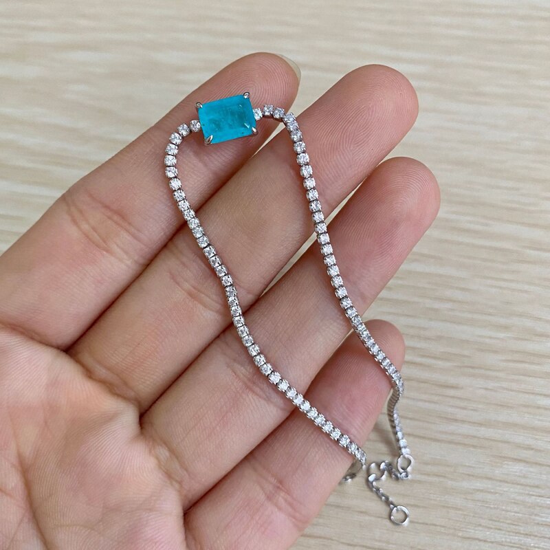 OEVAS 100% 925 en argent Sterling Paraiba Tourmaline Bracelet pour les femmes étincelant plein haute teneur en carbone diamant filles fête Fine bijoux