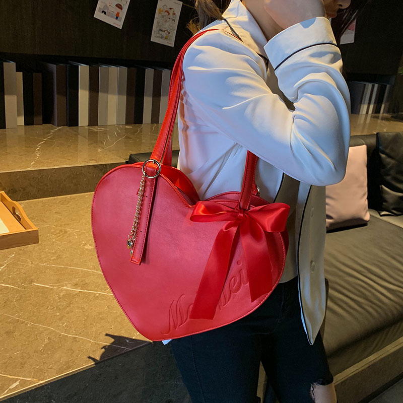 niedlich Rot Herz Bogen Lolita Casual Schulter Tasche Handtasche Damen Totes Tasche Frauen Bolsa Einkaufstasche Tasche