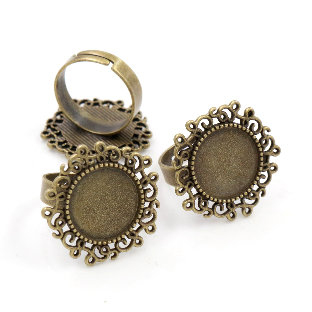 Fit 14mm 5pcs Bronze Antique Silver Plated Colors Round Adjustable Ring Settings Blank/Base,Fit 14mm Glass Cabochons: Bronze