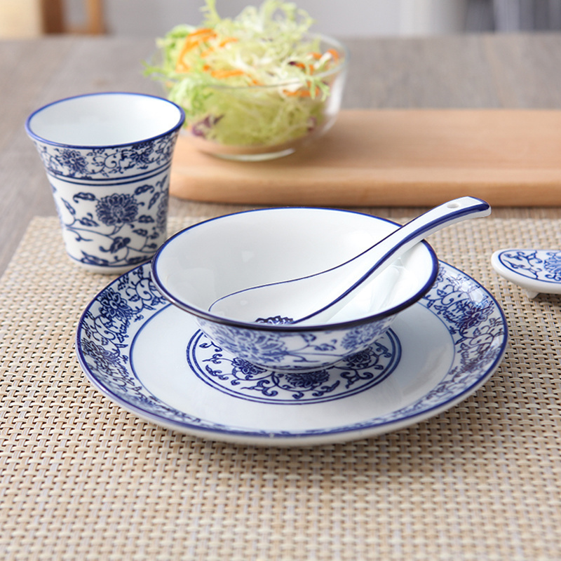 Chinesische Restaurant Geschirr Blau Und Weiß Kombination Hause Schüssel Erzähler Löffel Tasse Suppe Schüssel Geschmack Erzähler Essstäbchen Halfter