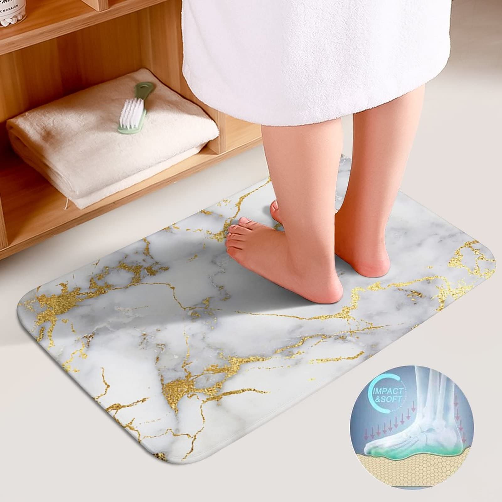 Badkamer marmeren tapijt driedelige set toiletovertrek voetmat badkamer decoratieve mat antislip waterabsorberend dik en comfortabel