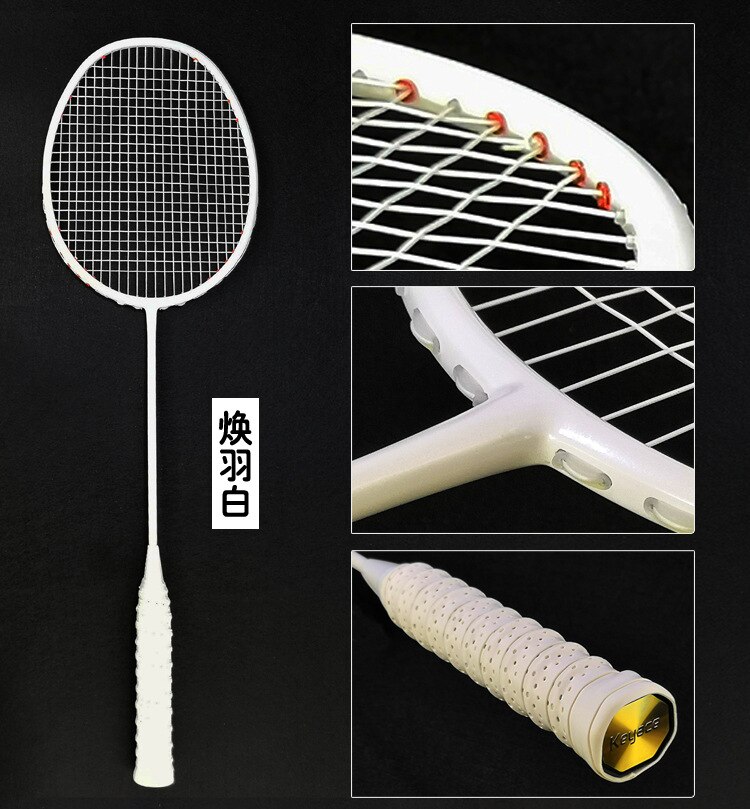 Professionelle Kohlenstoff Badminton Schläger Ultra Licht 5U Badminton Schläger Leichteste Spielen Badminton Ganze Mit Tasche-40: Weiß