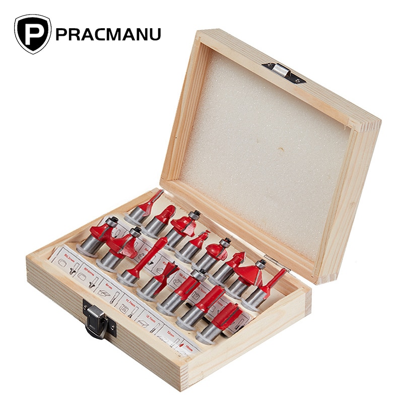 Pracmanu 15 Stks/set Houtbewerking Frezen 1/4 ''/8Mmshank Carbide Router Bit Voor Hout Cutter Graveren Snijgereedschap