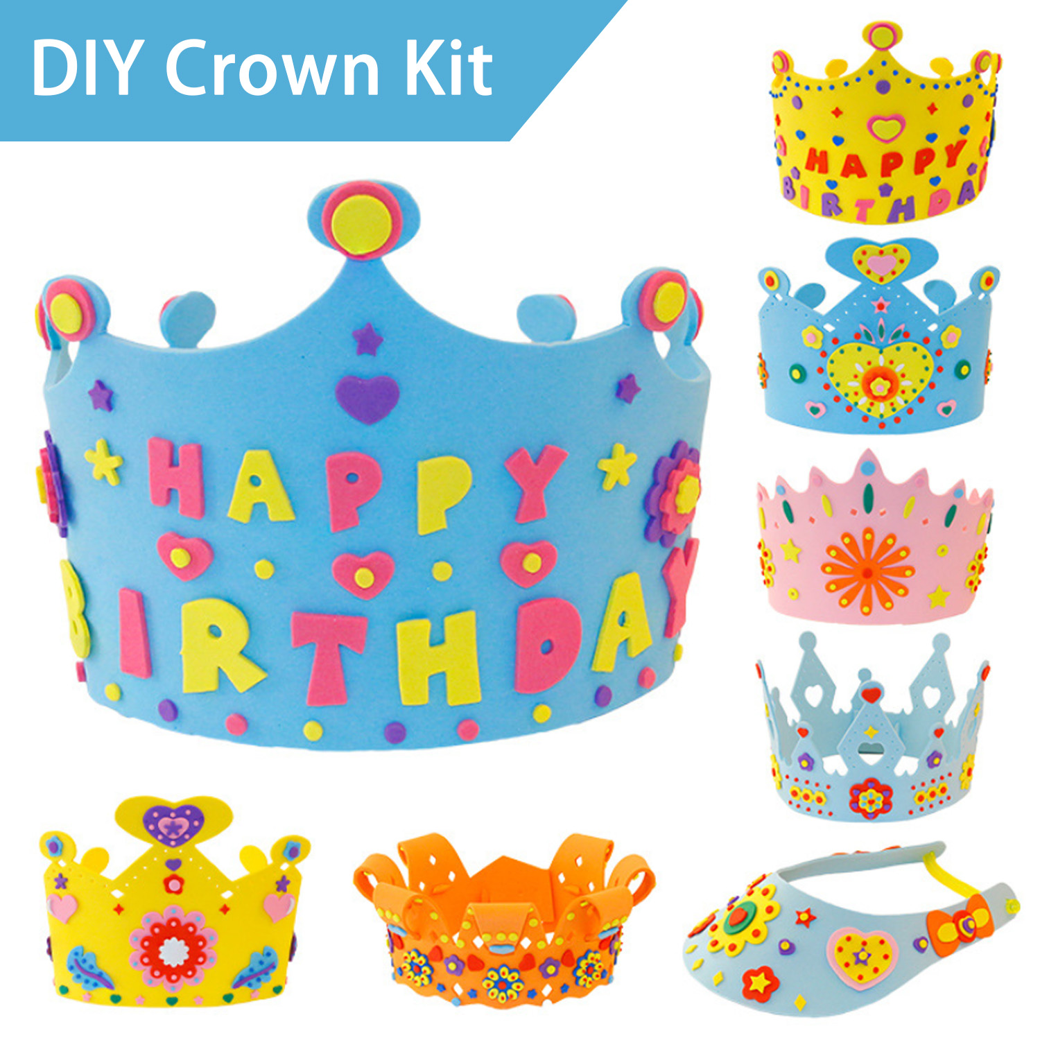 Håndlaget skumpapir paljetter kronesett bursdag tiaras lue materiale diy håndverk leketøy for barn barn fest dekorasjoner tilfeldig stil: Gutt