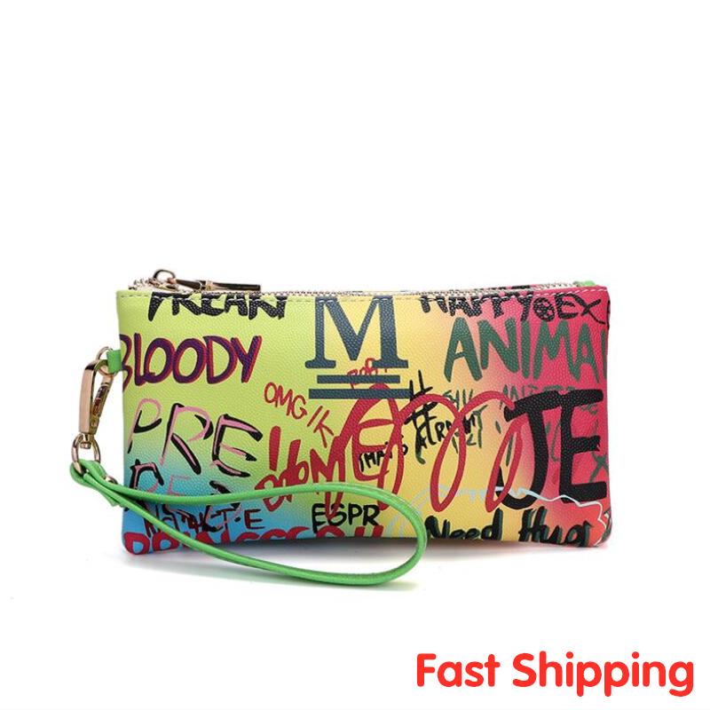 Rainbow Colors Bags Women Colorful Wallets Graffiti Ladies Clutch Bags Leisure Female Lazer Bright Purse Coin Purse