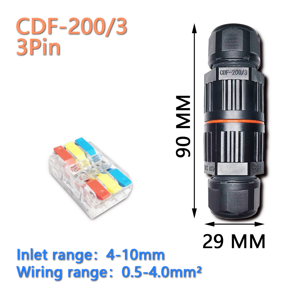 IP68 Quick Push in Terminal block Conductor Connector Electrical Waterproof Connector Wire Cable 2/3/5 Pin Outdoor Plug Straight: IP68 3T