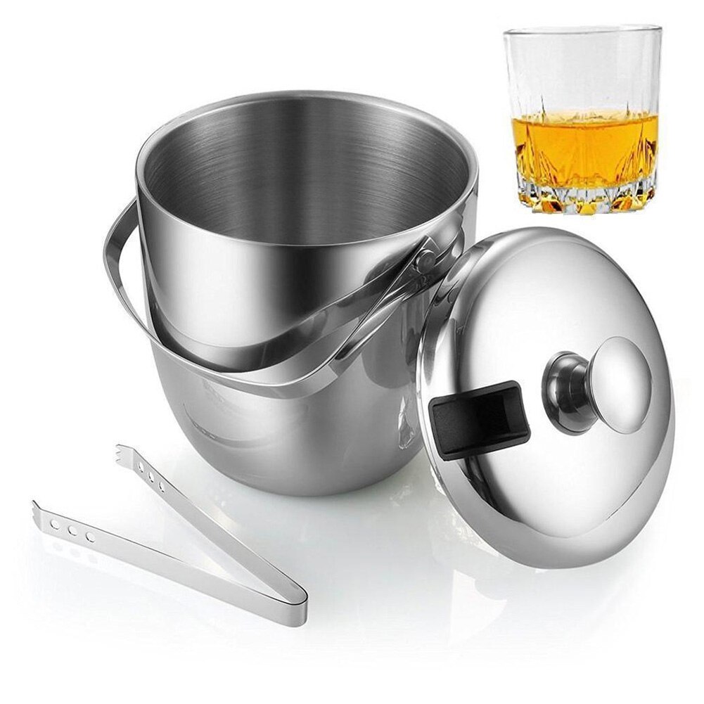 Stainless Steel Thickened Dishwasher Safe Lid With Tongs Bar Container Double Wall Wine Insulated Ice Bucket Champagne Party