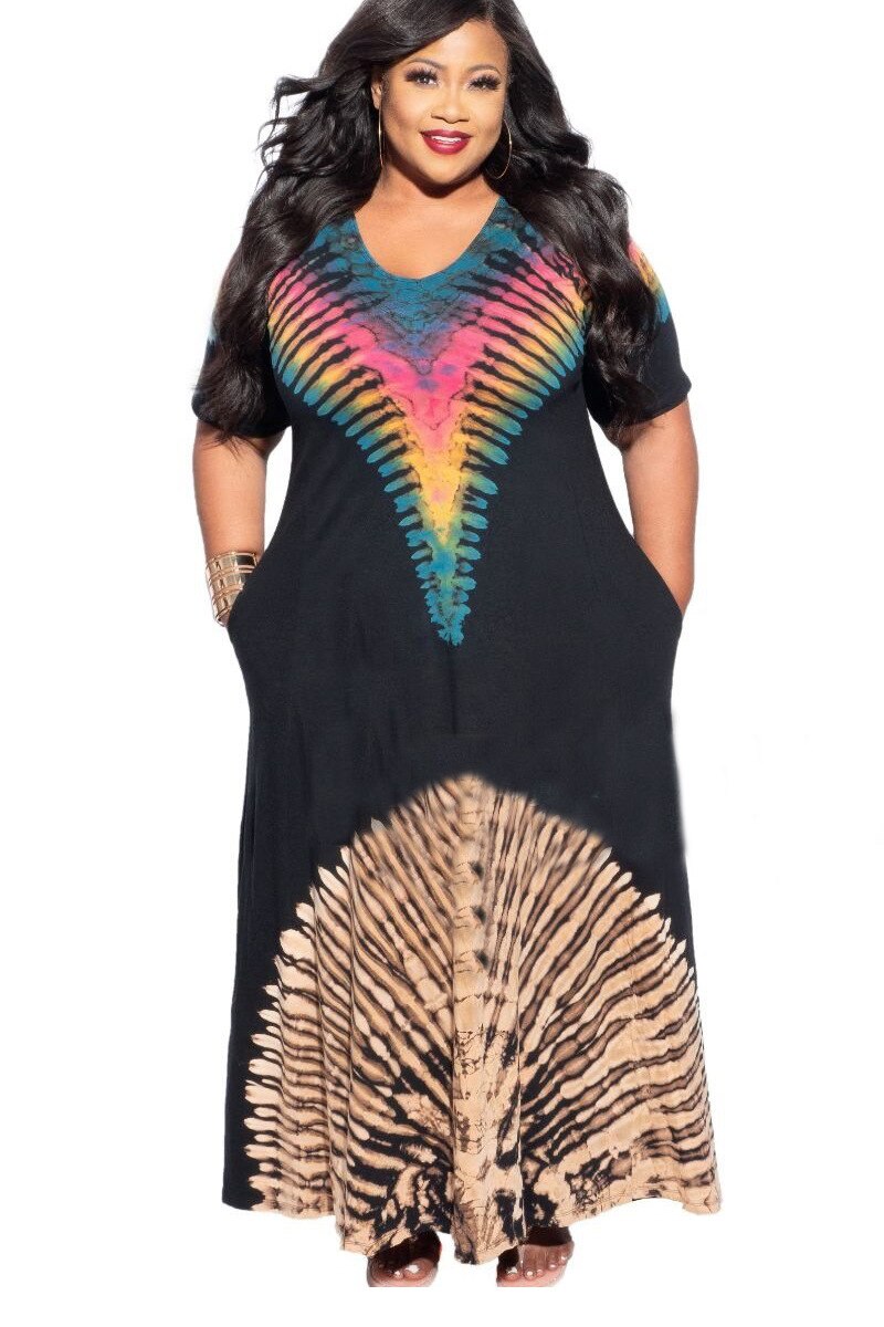 CM.YAYA-vestido largo Retro de talla grande para mujer, XL-4XL estampado Vintage de manga corta, corte en A, cuello redondo: XL