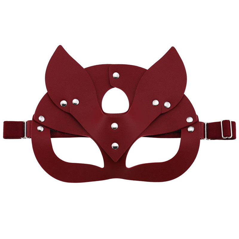 Women Mask Face Fox Cosplay PU Leather Mask Blindfold Halloween Party Mask Masquerade Ball Masks Punk Collar