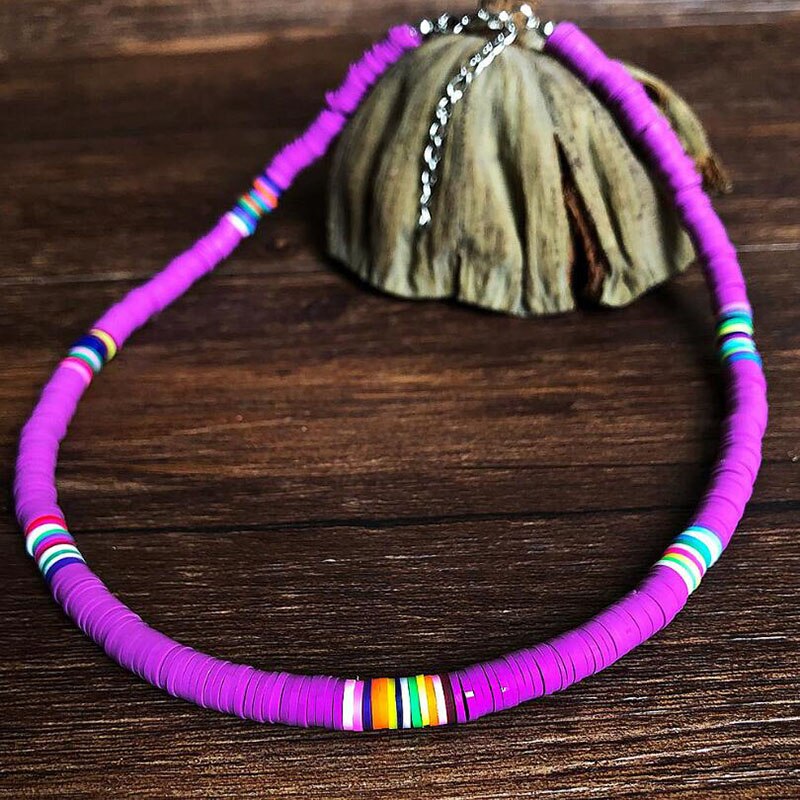 Collar de arcilla polimérica para mujer, gargantilla de cerámica suave, surfista de colores, hecho a mano, joyería: PP