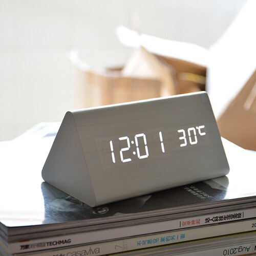 FiBiSonic Holz Digital LED Wecker Klang Kontrolle Holz Wecker LED Tisch Uhr Temperatur Kalender Uhr: Weiß Weiß