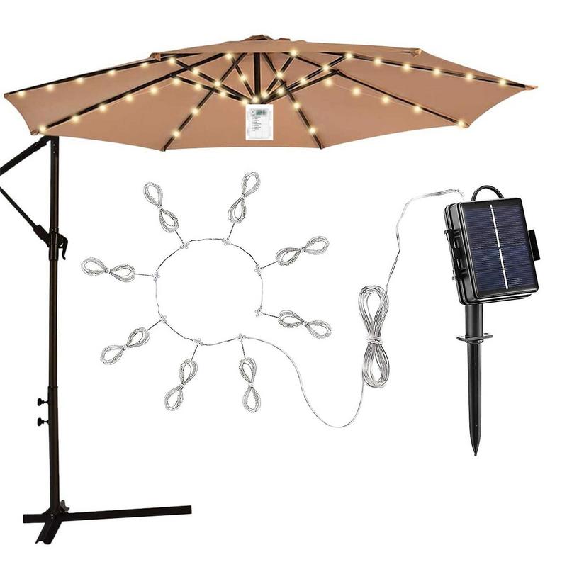 Guirlande lumineuse LED pour parasol de Patio, 8 modes d'éclairage avec télécommande, à commande solaire, pour l'extérieur, pour Patio, tente de Camping