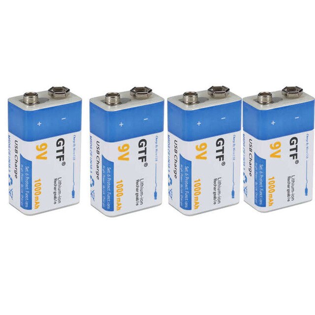 GTF-batería recargable de polímero de litio, dispositivo USB de 9V y 1000mAh para micrófono de juguete, Control remoto,: 4pcs