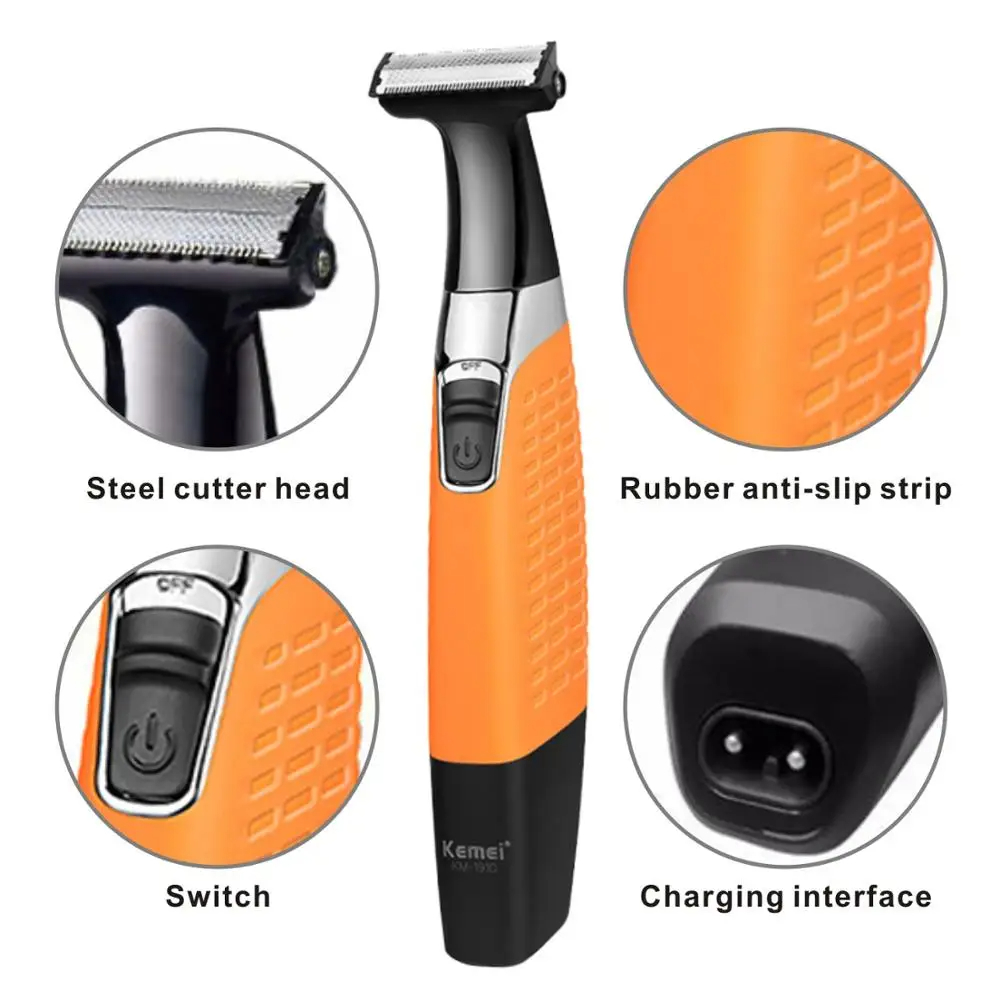 Kemei km -1910 vanntett elektrisk barbermaskin øyenbrynstrimmer usb oppladbar barberhøvel herre skjeggtrimmer barberingsmaskin