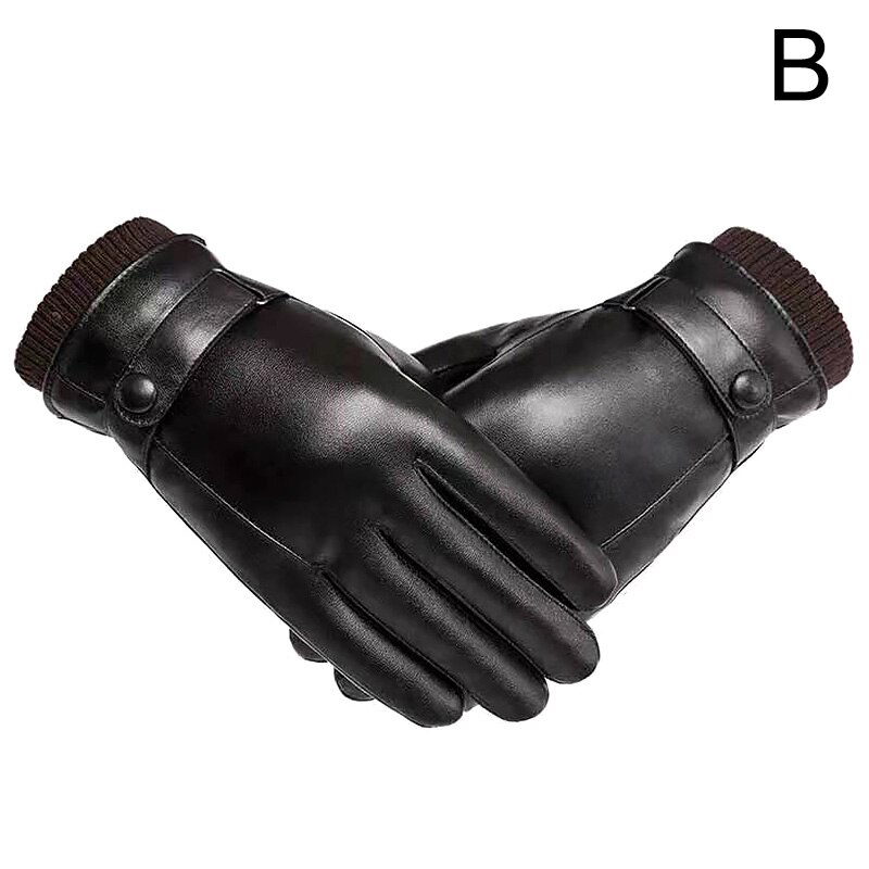 Winter Men Warm Hand Gloves Waterproof Faux Leather Touch Screen Mittens Black Driving Ski Gloves: B
