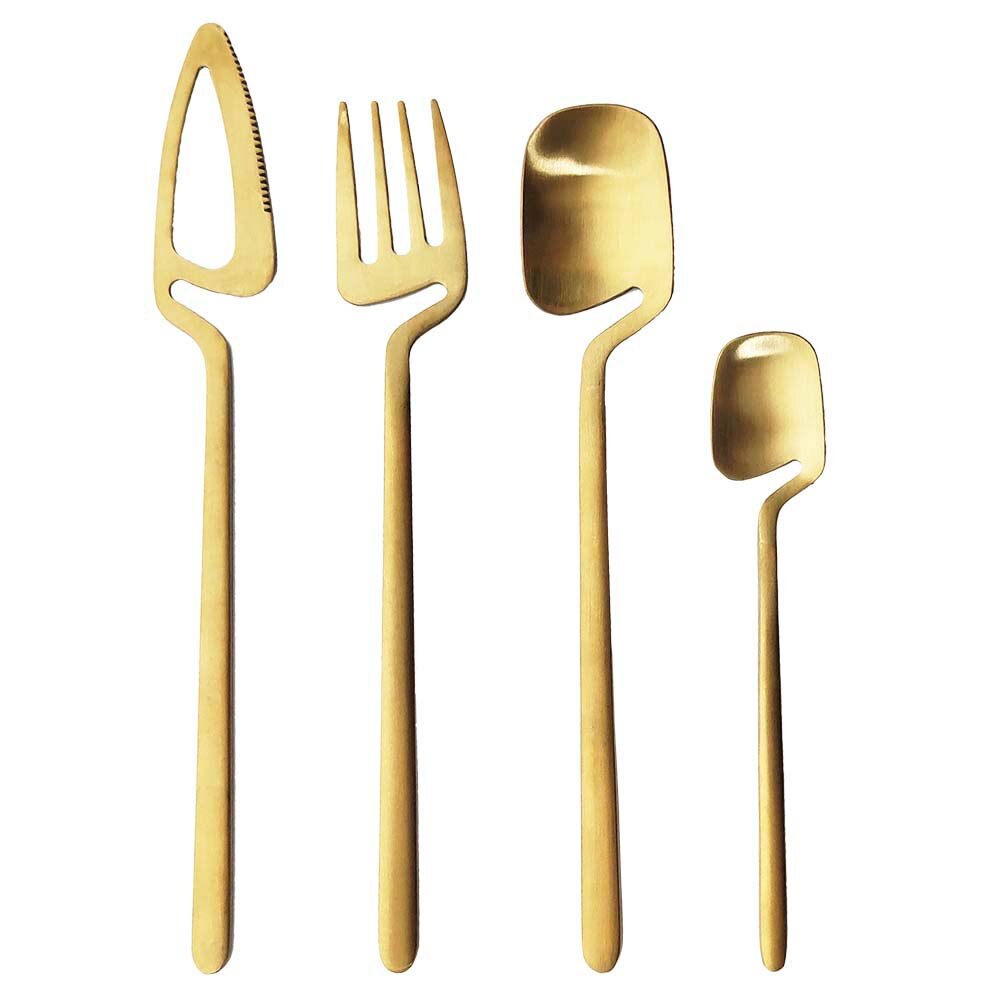 4 stuks zwart serviesset keukendecoratie lepel vork mes bestekset keukengereedschap ijs desserts soep koffie gebruik servies: Goud