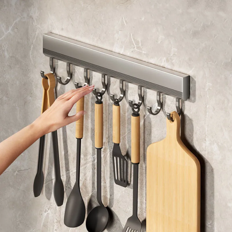 Manufacturers Supply Kitchen Hook Rack Punch-free Wall-mounted Rack Space Aluminum Hook Multi-functional Storage Row Hook Holder