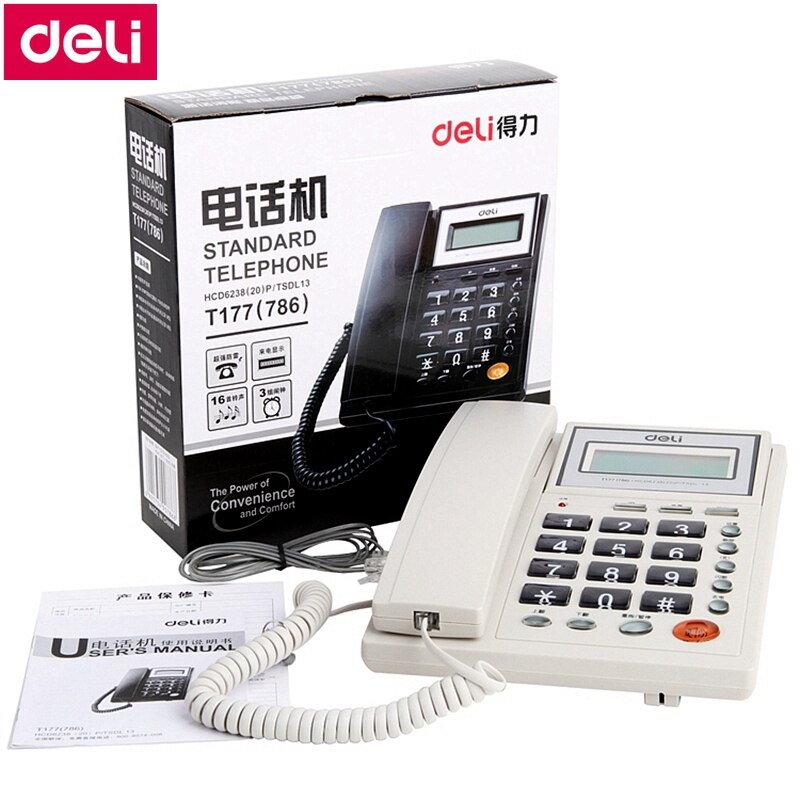 Deli 786- zits telefoonset met snoer, scherm, draaibare telefoon, nummerweergave en geheugen, kantoor, thuis