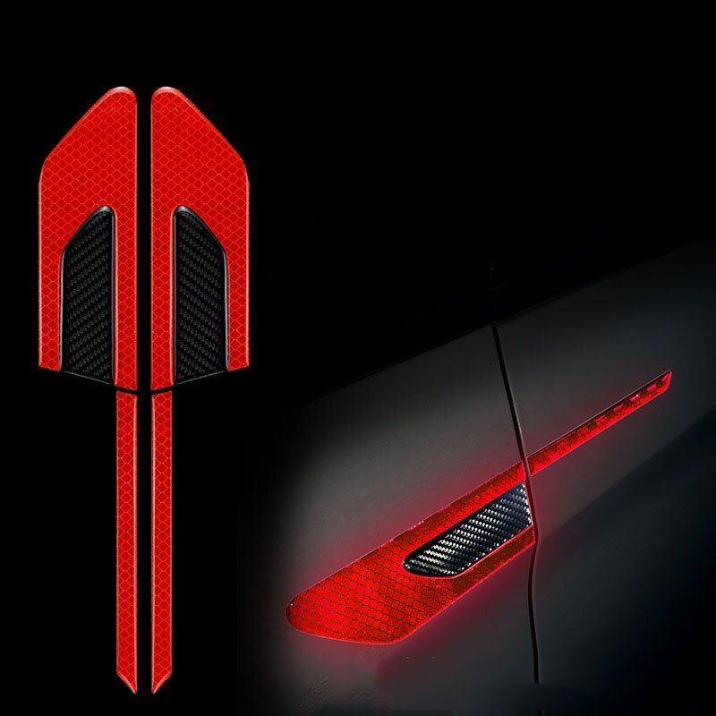 2Pcs/Set Car Reflective Safety Warning Strip Tape Car Bumper Reflective Strips Secure Reflector Stickers Decals: Red