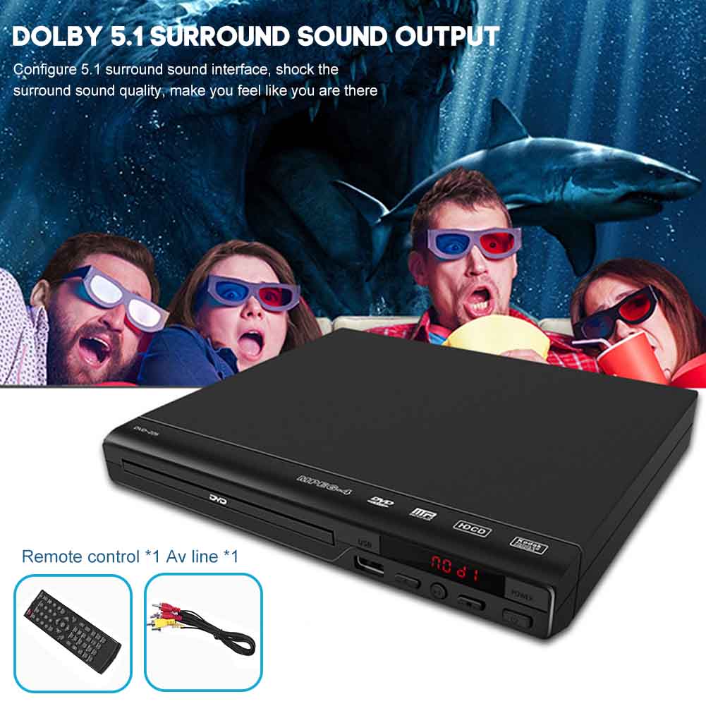 Audio Movie Music Entertainment Home Video HD 1080P All Region Free 5.1 Surround Sound With AV Cable DVD Player For TV Media: EU