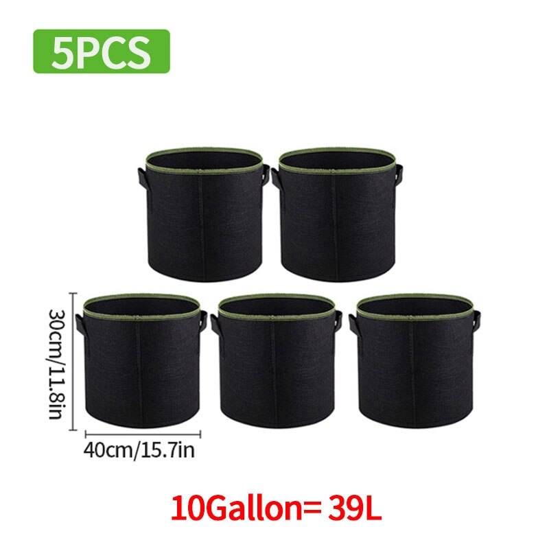 5pcs 3/4/5/7 Gallon Plant Flower Grow Bags Pot Home Garden Tools Potato Strawberry Felt Vegetable Jardin Gardening Growing Pot: 39L 10Gallons