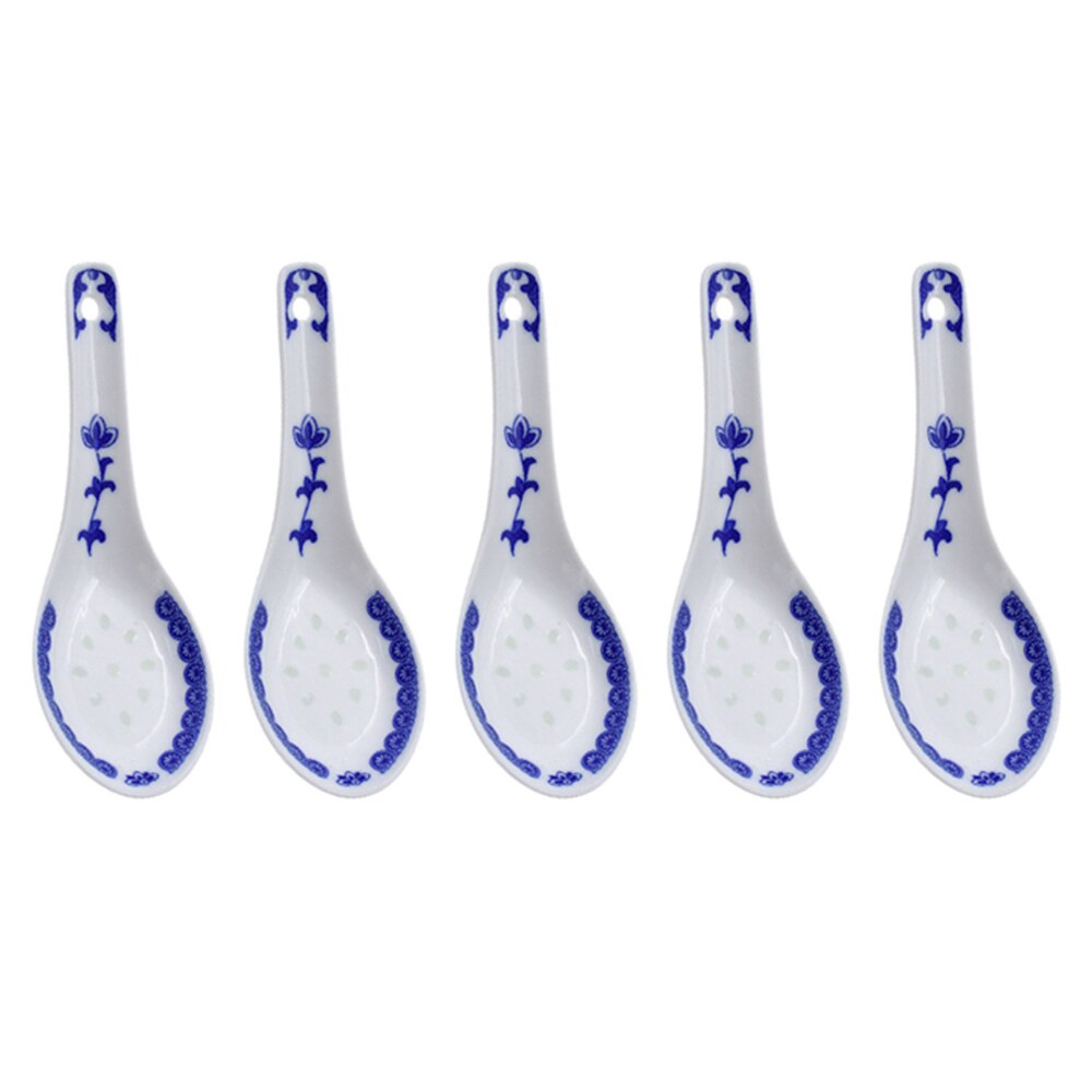 5pcs China Chinese Style Ceramic Spoon Blue And White Soup Spoons Chinese Porcelain Ceramics Spoon Kitchen Tableware: White