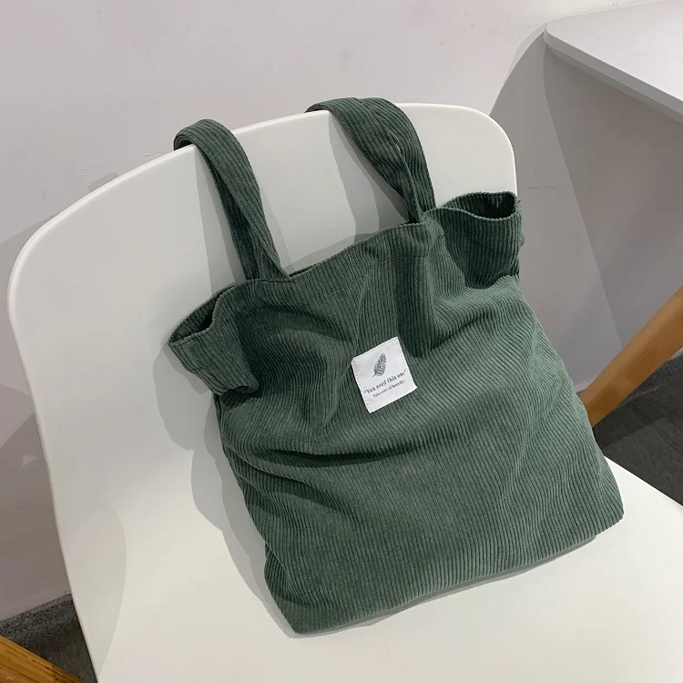 JIOMAY Corduroy Totes Tassen voor Vrouwen Schoudertas Vrouwelijke Zachte Milieuopslag Herbruikbare Meisjes Handtas Shopper Tote: green
