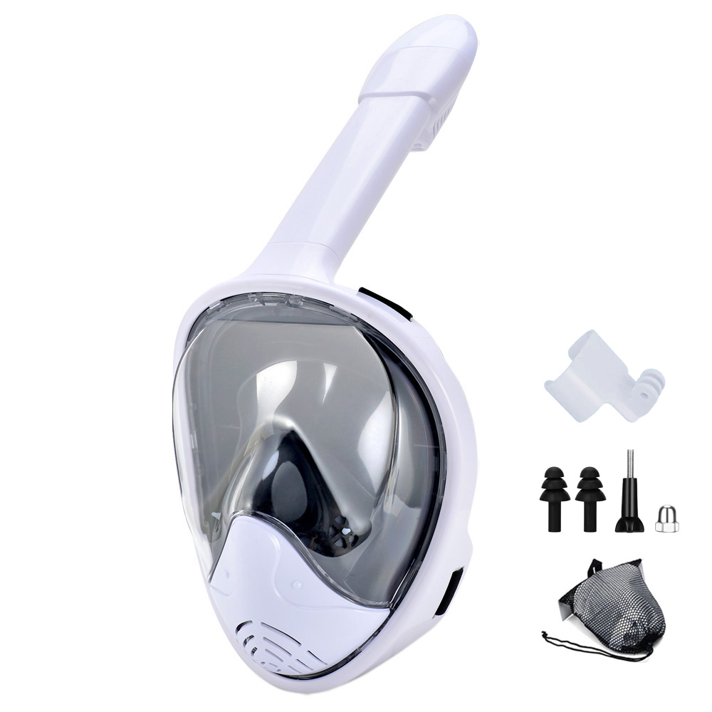 Volledige Gezicht Snorkel Masker Met Afneembare Camera Mount, snorkelen Zwemmen Duiken Masker Wide View Anti-Fog Anti-Lek Voor Volwassen Kinderen: WHITE / L/Xl