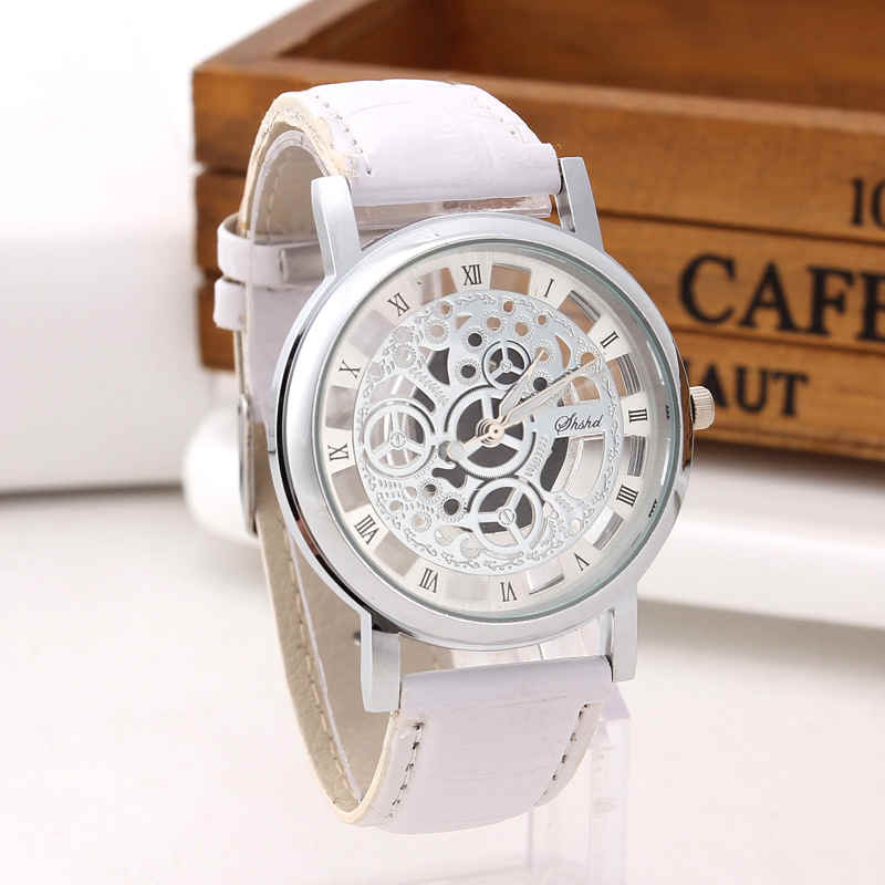 Foloy Watch For Men PU Leather Band Hollowing out Analog Alloy Quartz Wrist Watches Men Watch Clock: 2