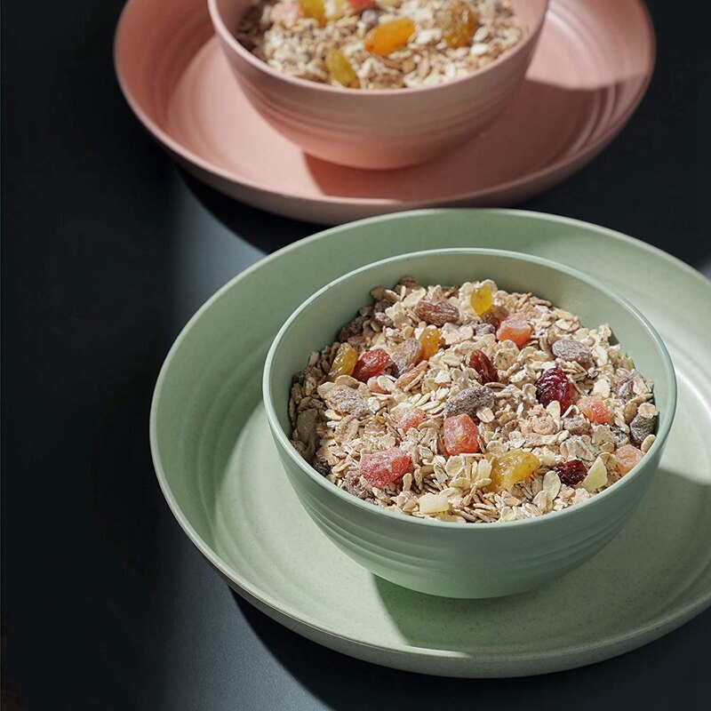 Wheat Straw Plates Bowls and Cups Dinner Set,Microwave Dishwasher Safe,for Home Caravan Picnic Camping,12 Piece