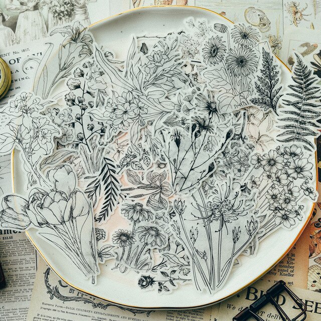 58pcs Flowers and Plants Paper Die Cut Stickers for Scrapbooking Happy Planner/Card Making/Journaling Project Craft