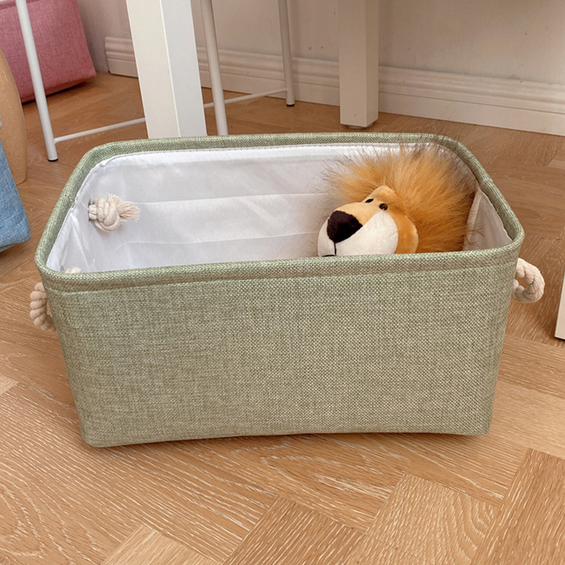 Cesta de almacenamiento de ropa, suministros para el hogar, cesta de clasificación de artículos diversos, caja organizadora de lino plegable, organizador de escritorio: M / Azul