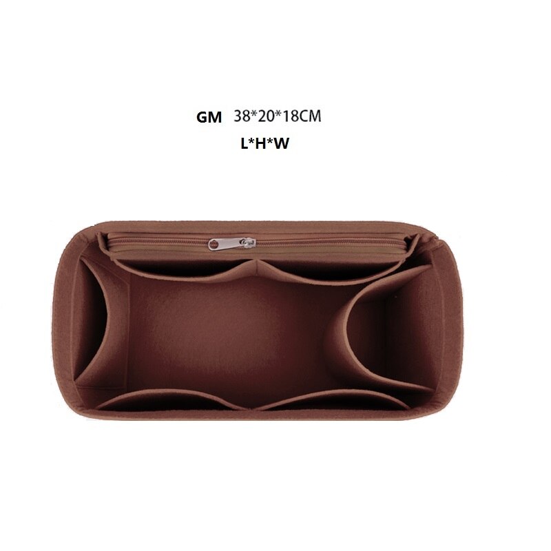 Fits for NEVERFULL PM MM GM Tote Felt Cloth Insert Bag Organizer Makeup Handbag Organizer Travel Inner Mommy Cosmetic Bags: coffee for GM
