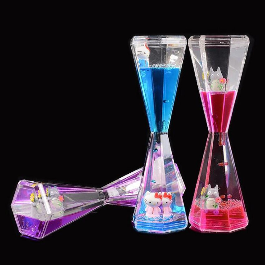 Hexagon Liquid Motion Bubbler for Kids & Adults Acrylic Hourglass Liquid Bubbler/Timer with Cartoon Ornament for Sensory Play