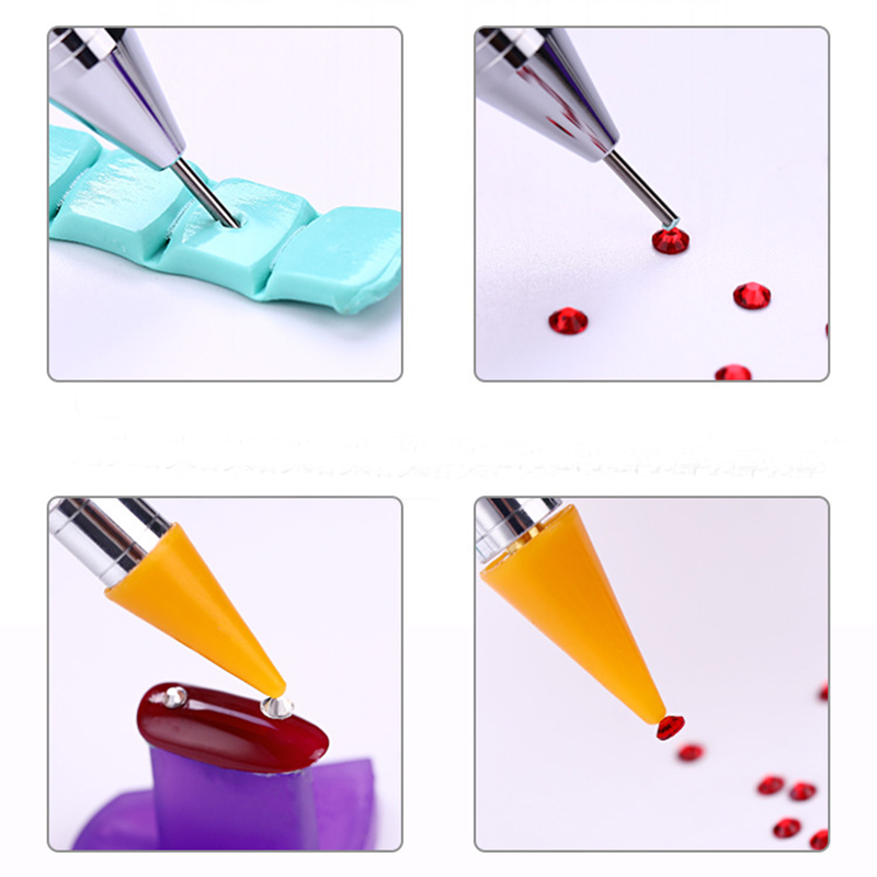 Stylo de cire acrylique à double extrémité pour pointillage des ongles, outil de manucure pour Nail Art, strass, 1 pièce