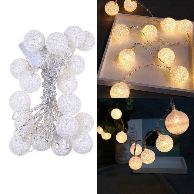 20 led Lumières de Chaîne De Boule De Coton pour la Décoration Extérieure De Noël De De Mariage Guirlande De Noël Globe Chaîne D'éclairage: Beige