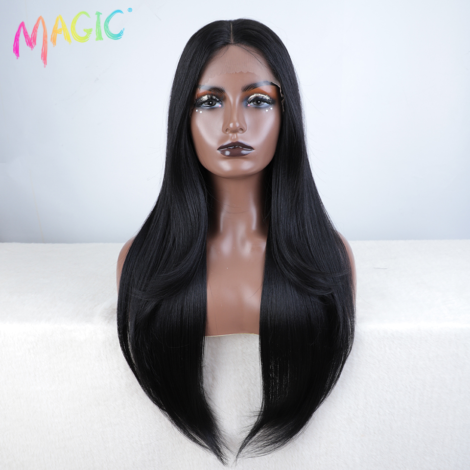 Magic Hair Synthetic Lace Front Wig Long straight 28 Inch Lace Wig Ombre Blonde Wig Heat Resistant Wigs For Women Lace Front Wig: #1B