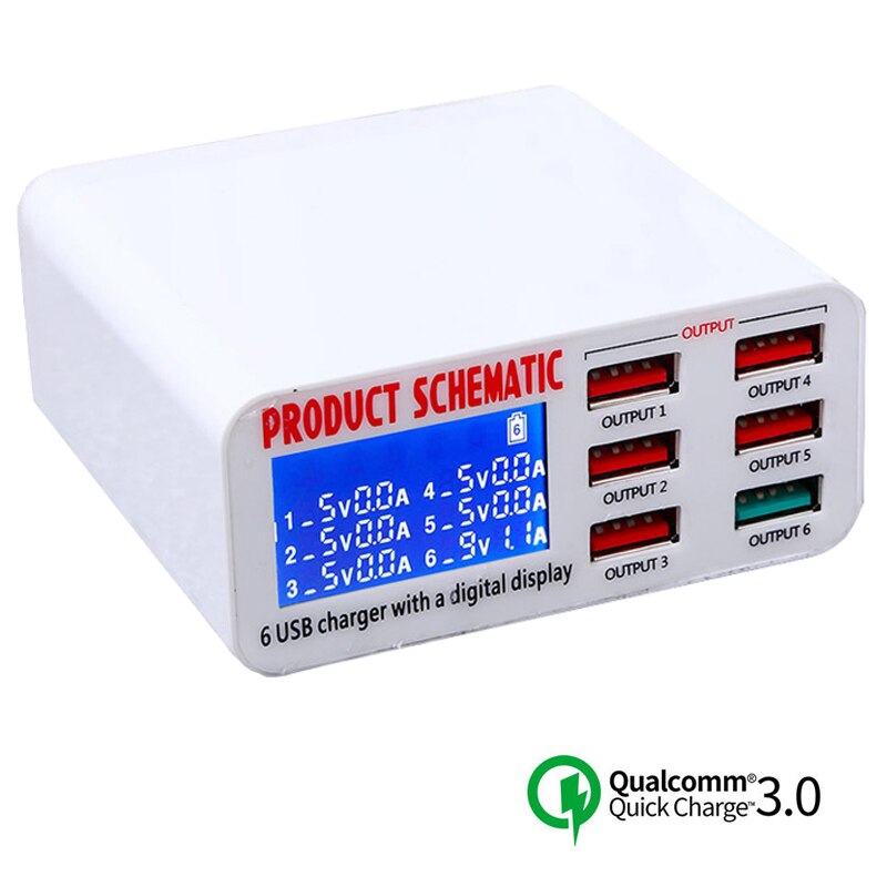 6 porta Display Digital Estação De Carregamento Usb Ue Eua Reino Unido Plug de Telefone Celular Usb Carregador Rápido Para Iphone 11 Xs max X 8 7 6 Ipad Pro/air