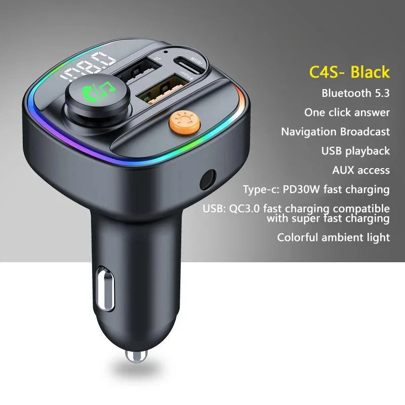 El mejor transmisor FM Bluetooth 5,3, modulador de Radio auxiliar manos libres para coche, reproductor MP3 con adaptador de carga rápida, accesorios para automóvil,: YELLOW
