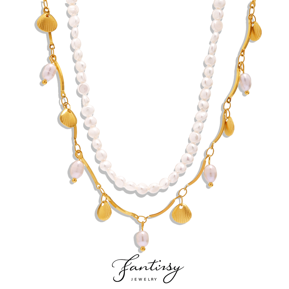Natuurlijke Zoetwaterparel Ketting Dames Luxe Roestvrij Staal Vergulde 18K Schelp Hanger Ketting Dames Charme Sieraden