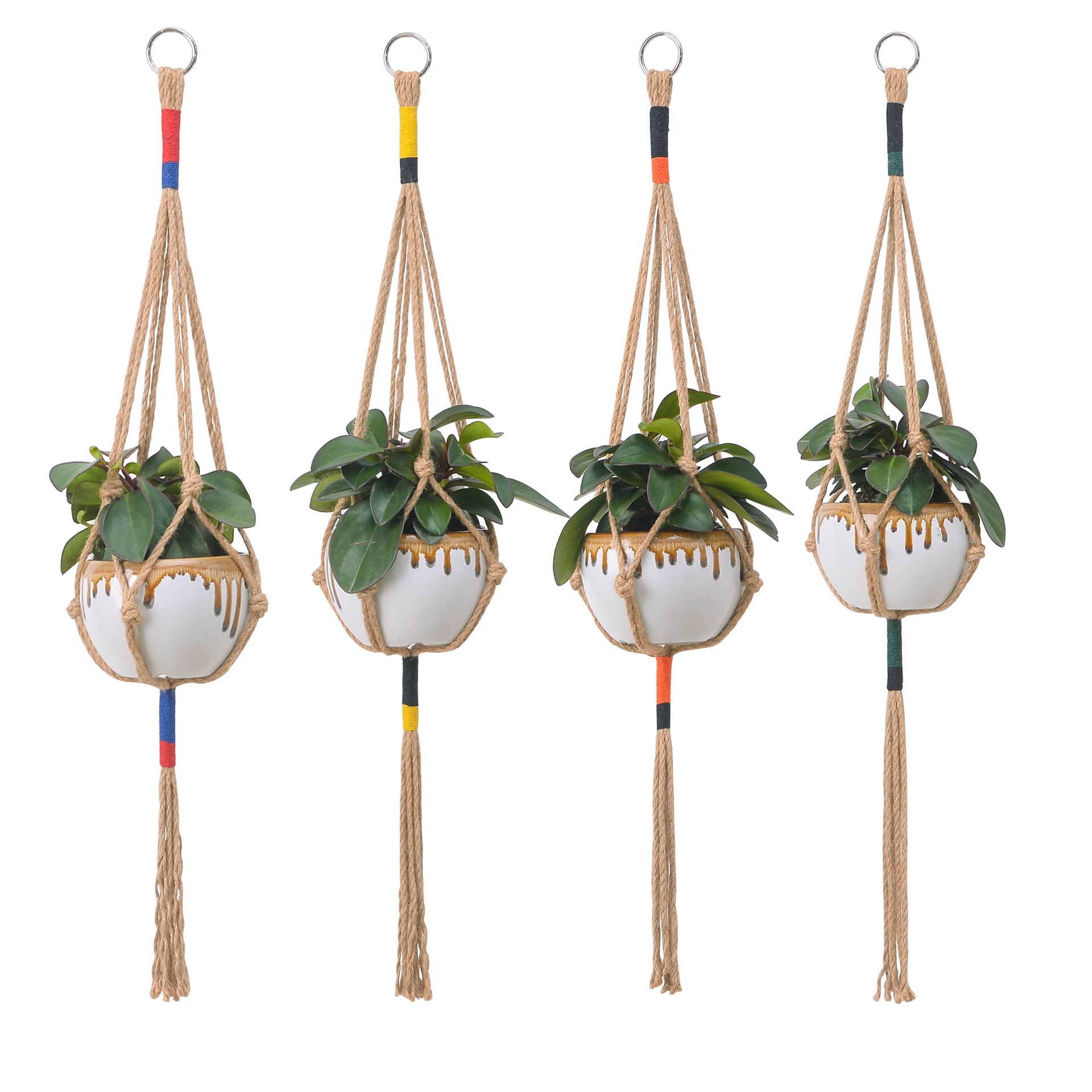 Huishoudelijke tuin handgeweven touwzak, eenvoudige stijl tuinieren natuurlijk henneptouw bloempot groene plant hangend type tuck net